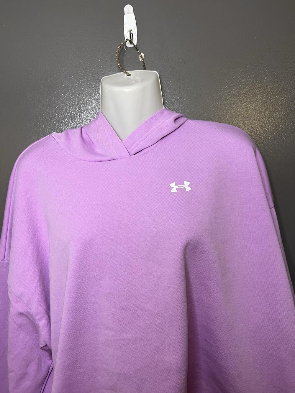 Under Armour Hoodie Womens Small Purple V Neck Cropped Terry Pullover Sweatshirt